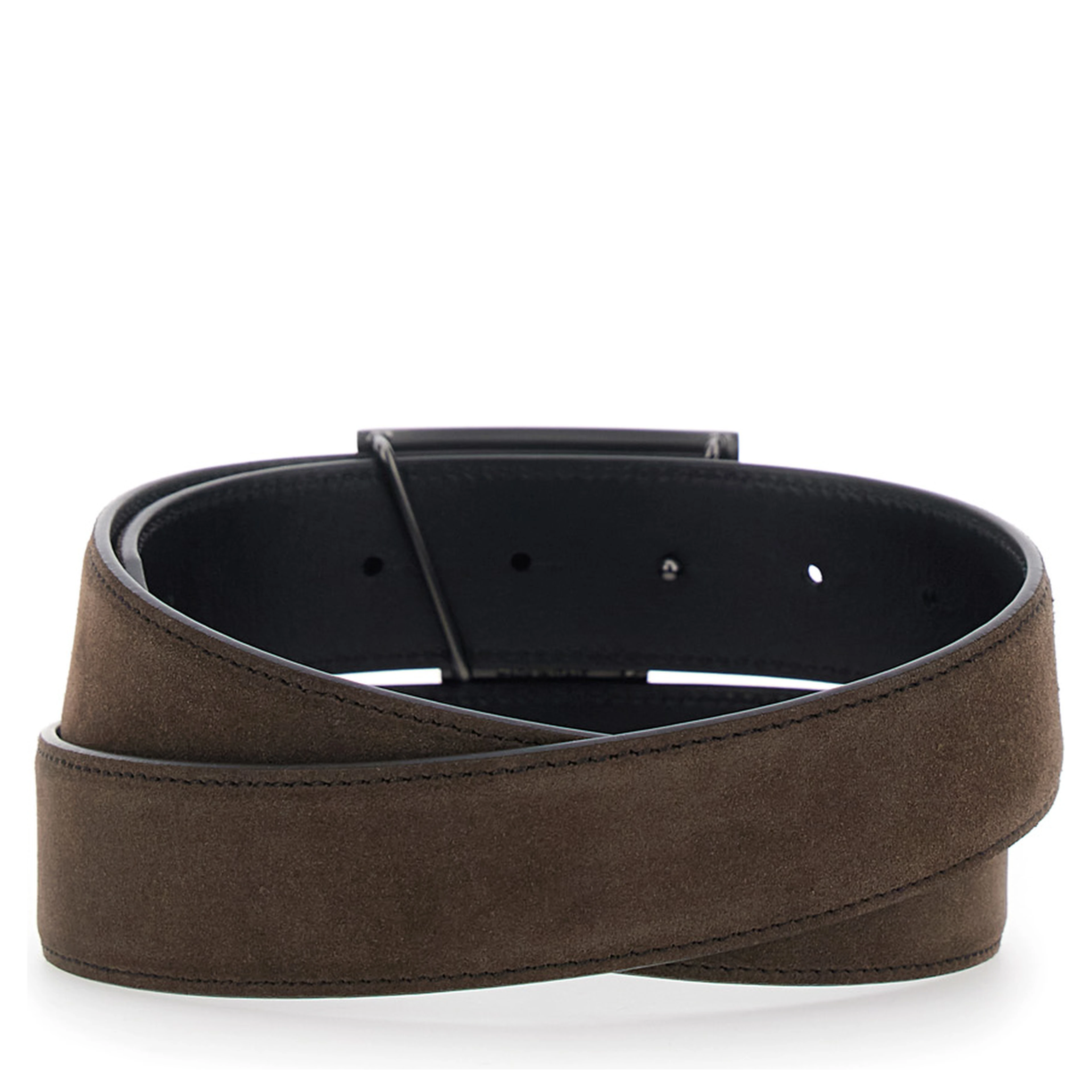 Brown Belt with T buckle closure in suede for men