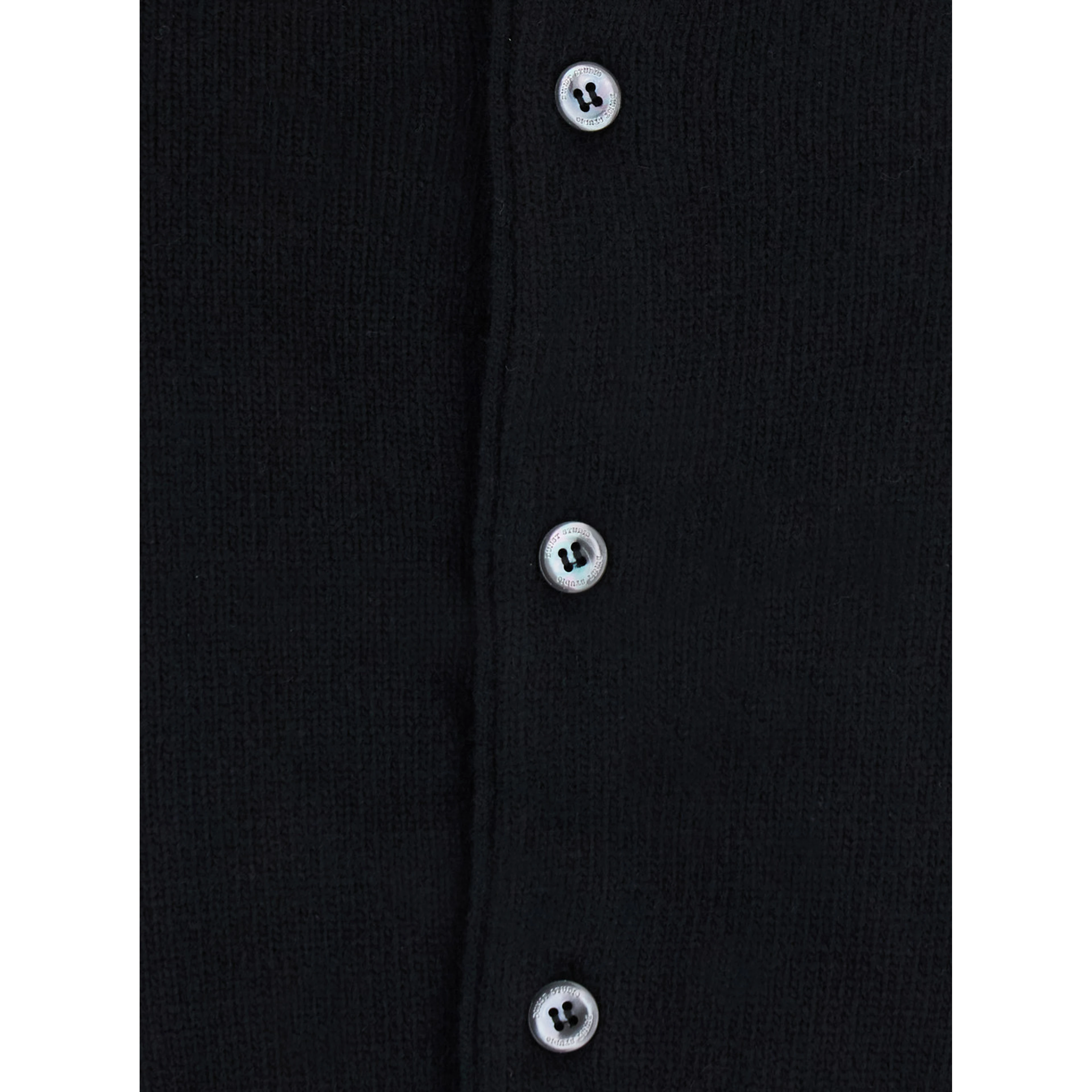 OLLARED KNIT CARDIGAN with V-neck and long sleeves in Nylon, Wool and Cashmere in Black for women