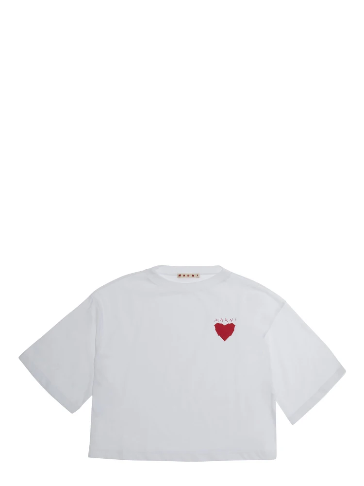 White Crew neck T-shirt with logo on the front in cotton Girl