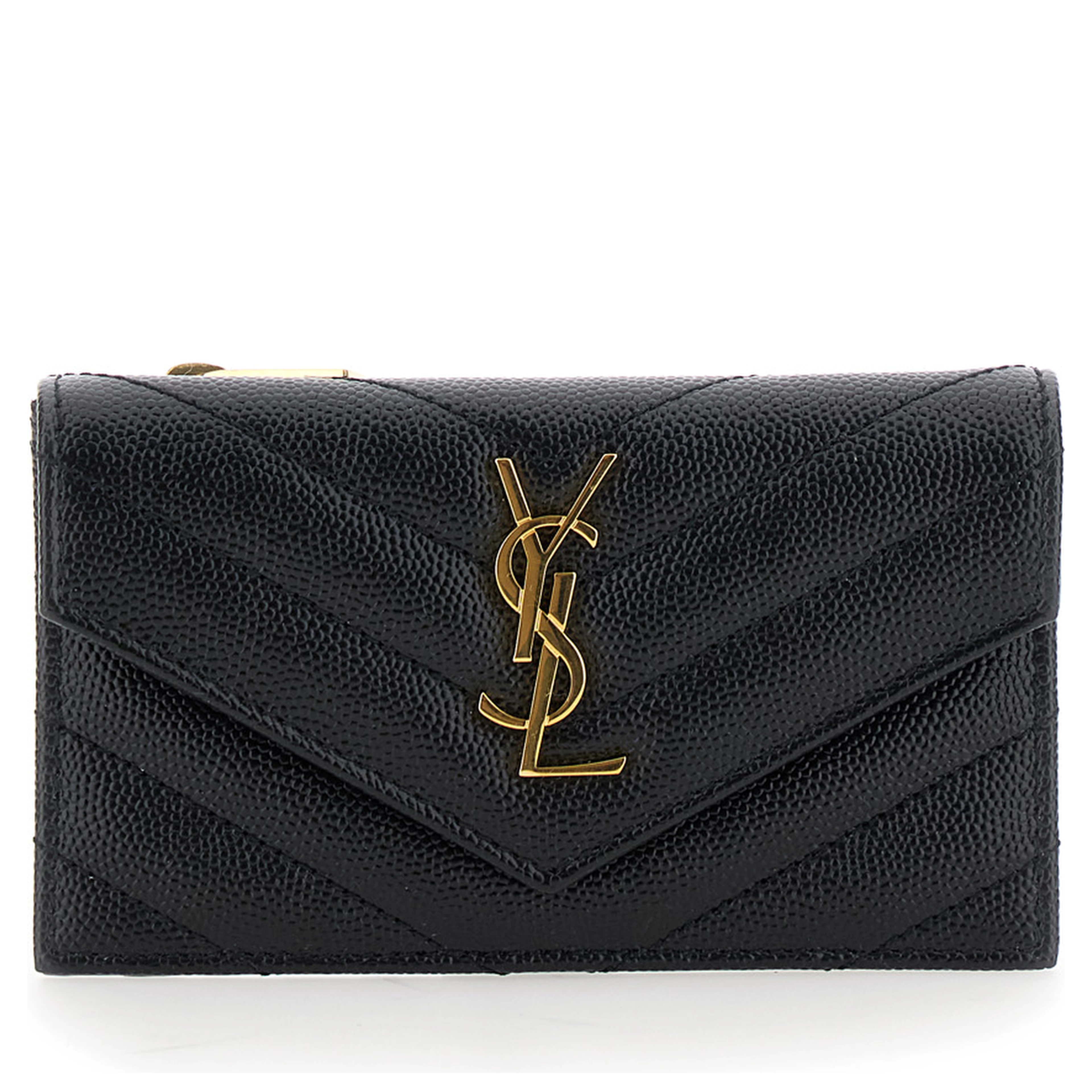 Cassandre Black Zip Card Case with Flap in Embossed Leather Woman
