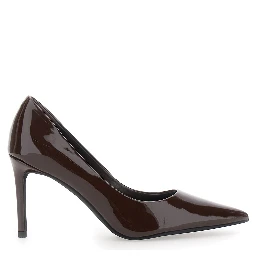 Brown Pumps with High Stiletto Heel in Patent Leather for Women