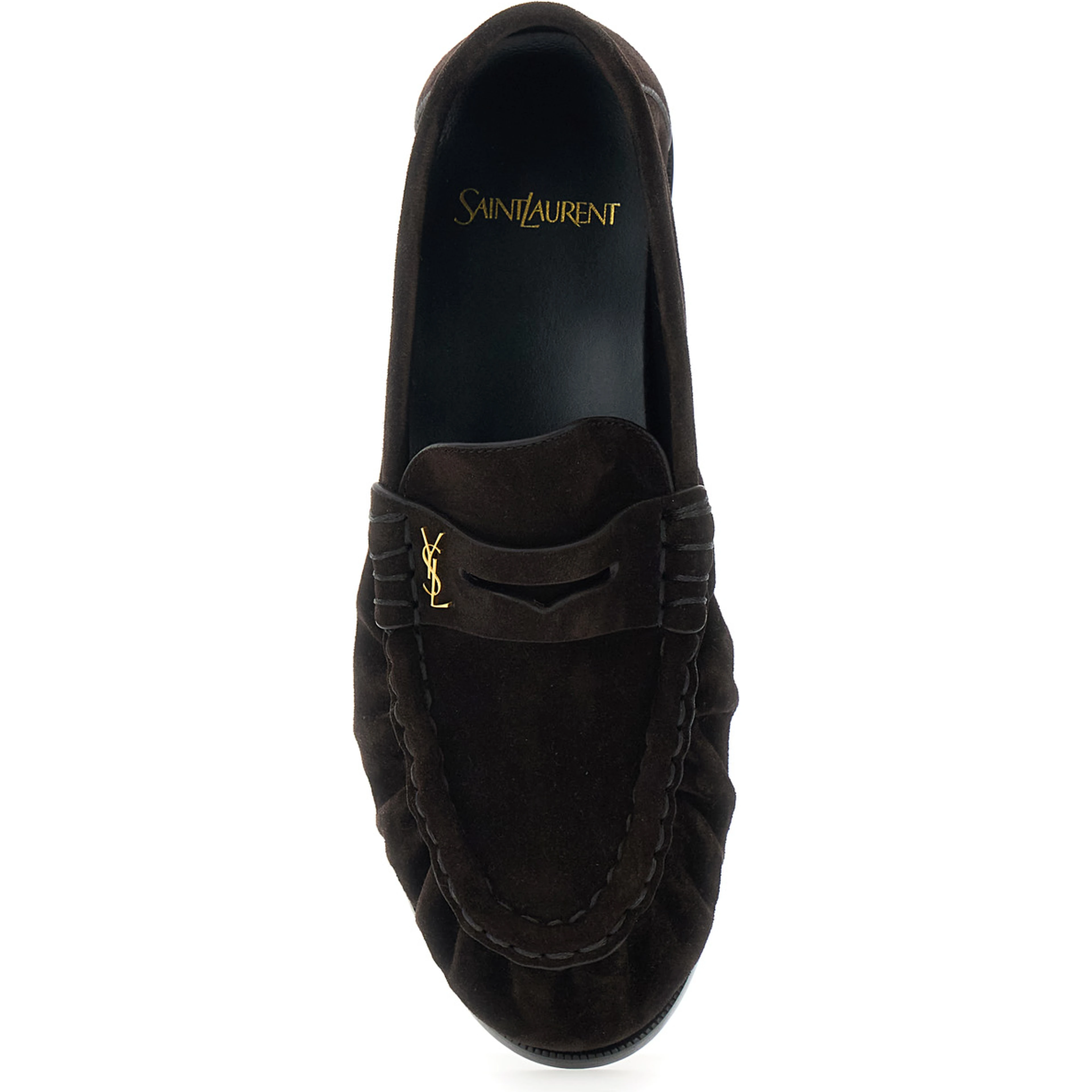 Le Loafer Brown Loafers with Hand-Stitched Toe and Cassandre Plaque in Suede for Women