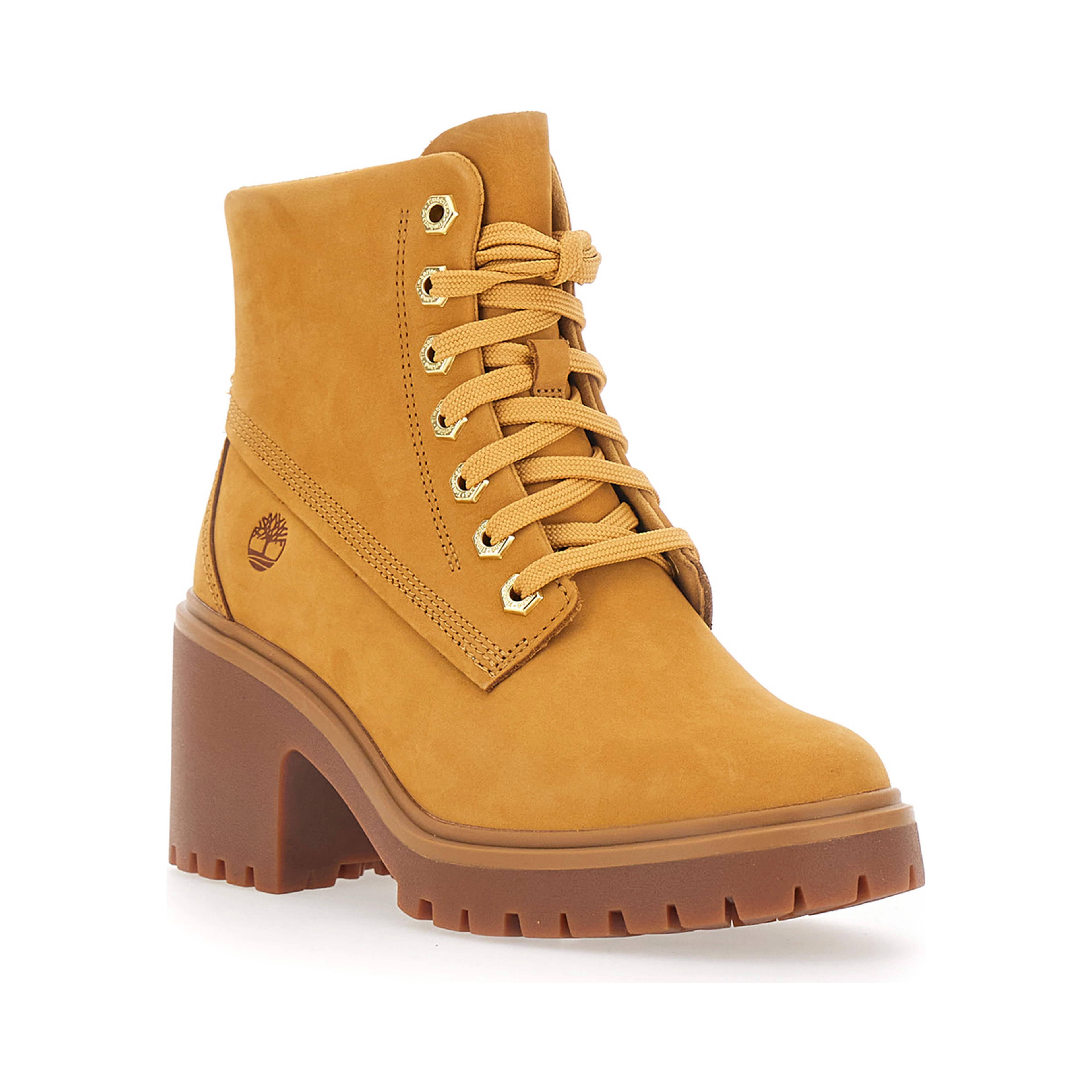 Stone Heights Yellow Ankle Boots with laces on the front and square heel in leather for women