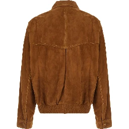 Beige Jacket with classic collar and logoed jewel buttons in Suede for Men