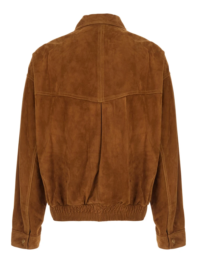 Beige Jacket with classic collar and logoed jewel buttons in Suede for Men