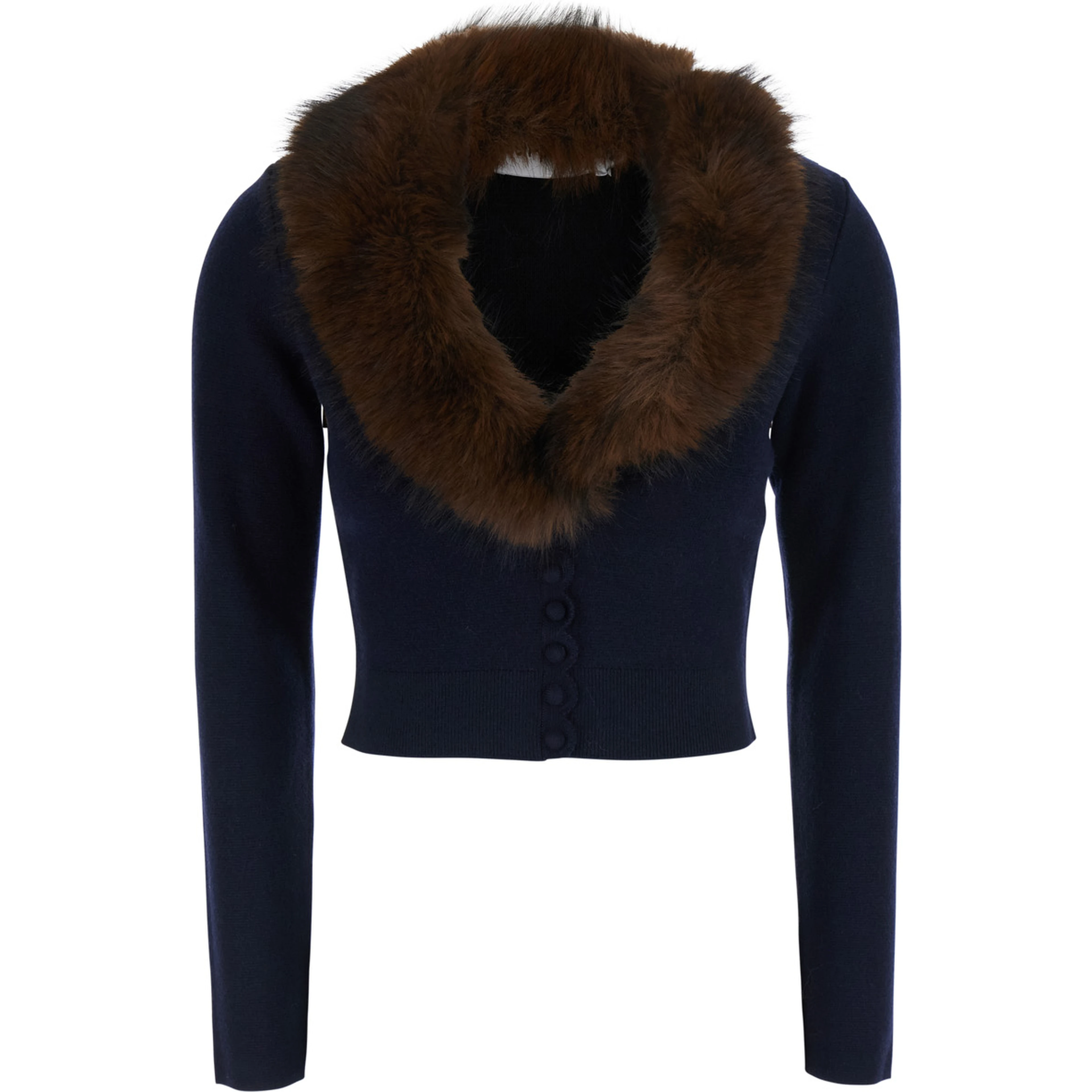 Cardigan in knit with synthetic fur and long sleeves in blue for women