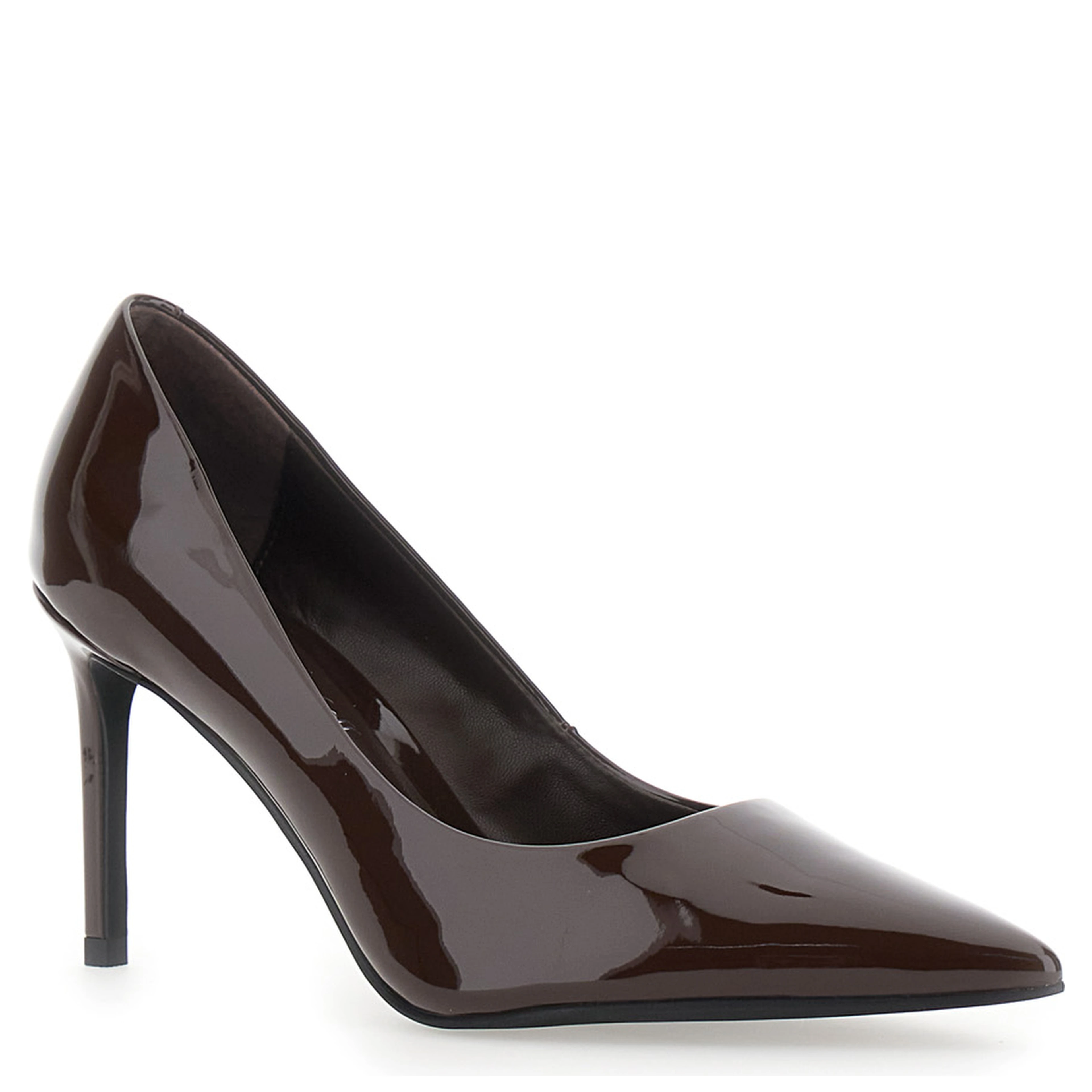 Brown Pumps with High Stiletto Heel in Patent Leather for Women