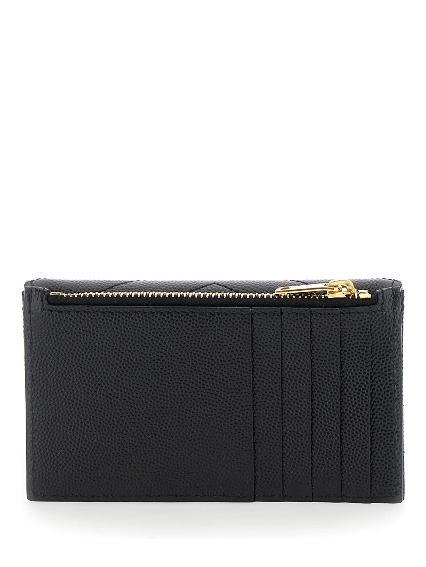 Cassandre Black Zip Card Case with Flap in Embossed Leather Woman