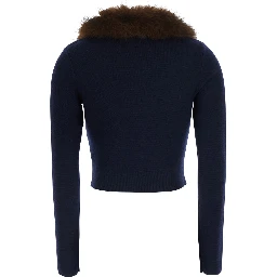 Cardigan in knit with synthetic fur and long sleeves in blue for women