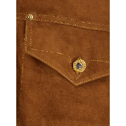 Beige Jacket with classic collar and logoed jewel buttons in Suede for Men