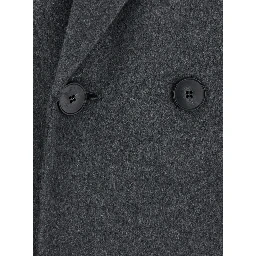 Grey Coat with wide notched revers and belt on the back in wool and cashmere for women