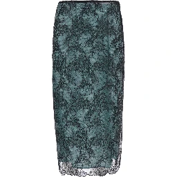 Camilla Black Skirt with side zip closure and all-over lace embroidery in tech fabric for women