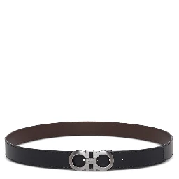 Bicolor Leather Belt with Gancini Buckle on the Front in Black and Brown for Men