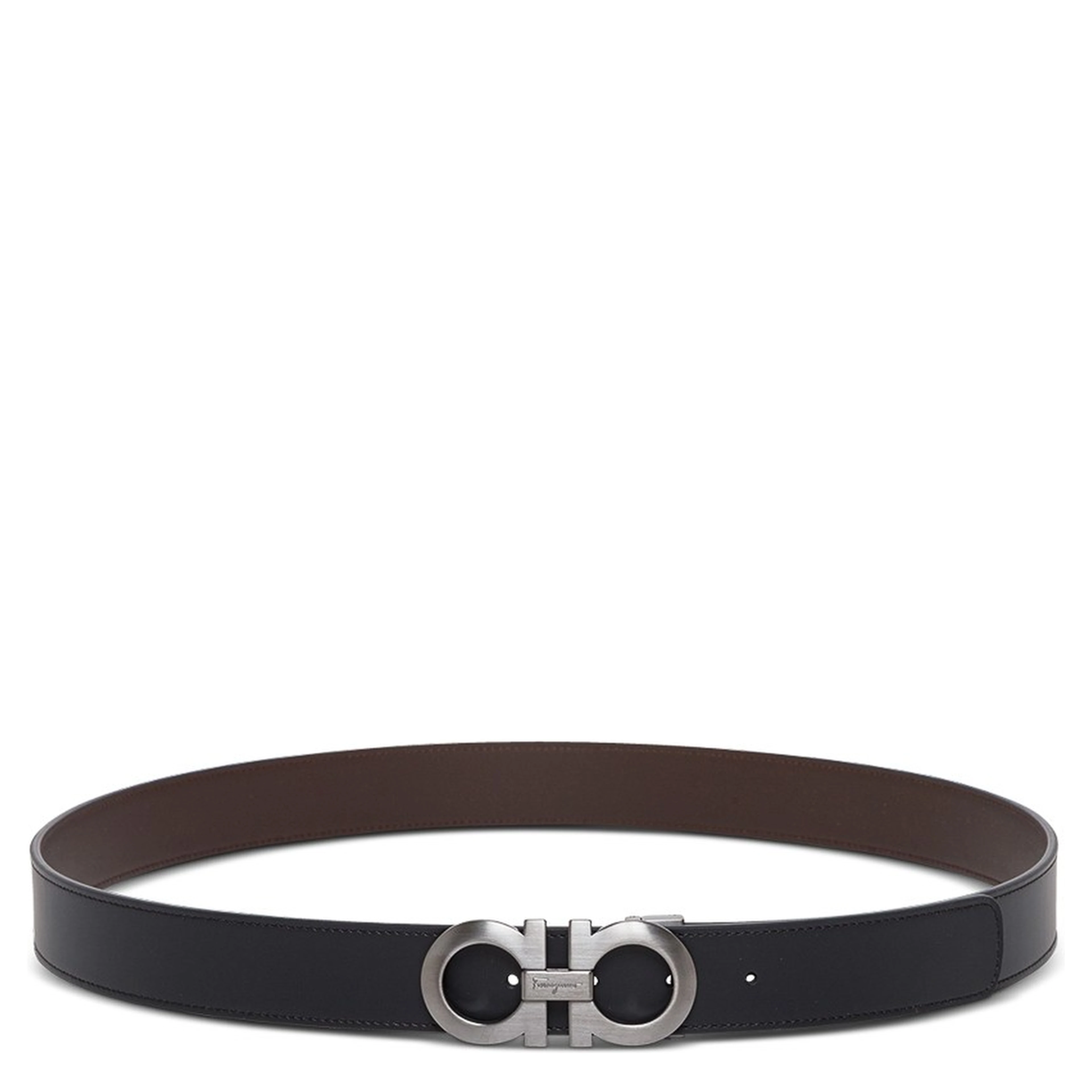 Bicolor Leather Belt with Gancini Buckle on the Front in Black and Brown for Men