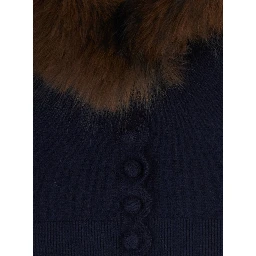 Cardigan in knit with synthetic fur and long sleeves in blue for women