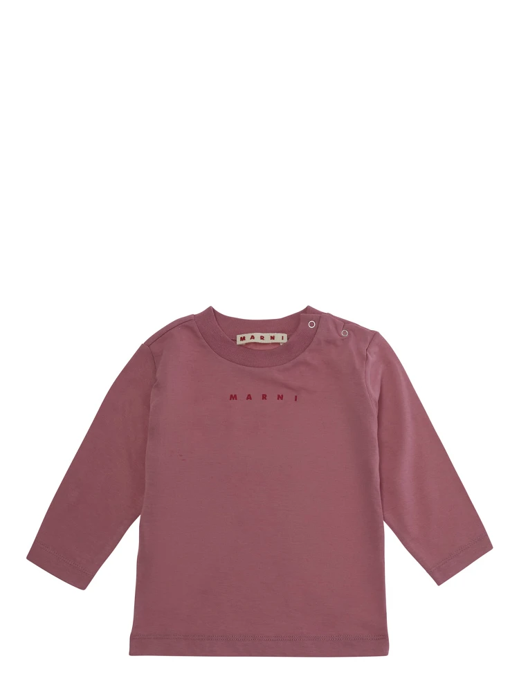 Pink Long Sleeve T-shirt with Logo on Front in cotton Baby