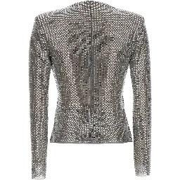 silver colored Top with draping and applied jewels all-over in Tech Fabric Women
