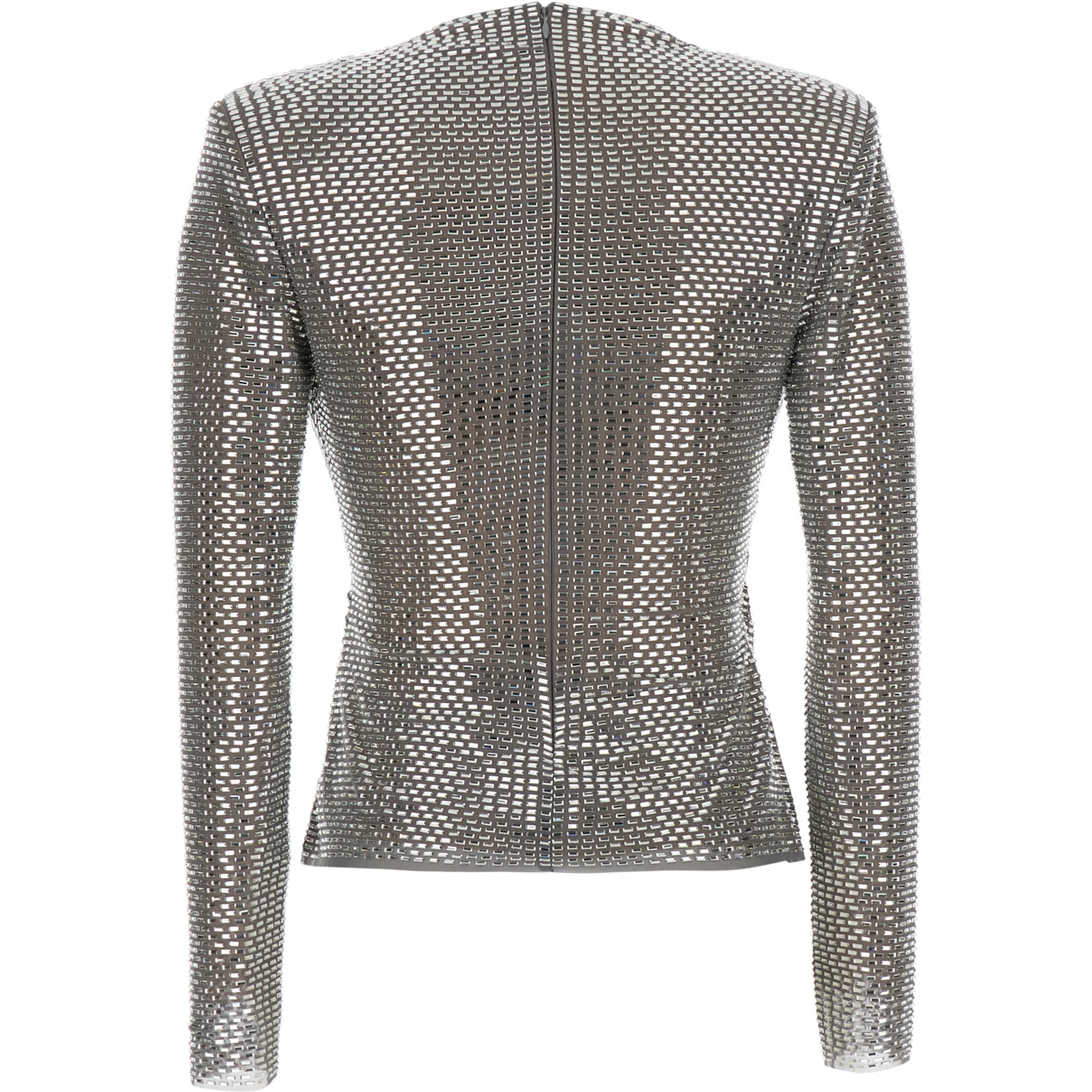 silver colored Top with draping and applied jewels all-over in Tech Fabric Women