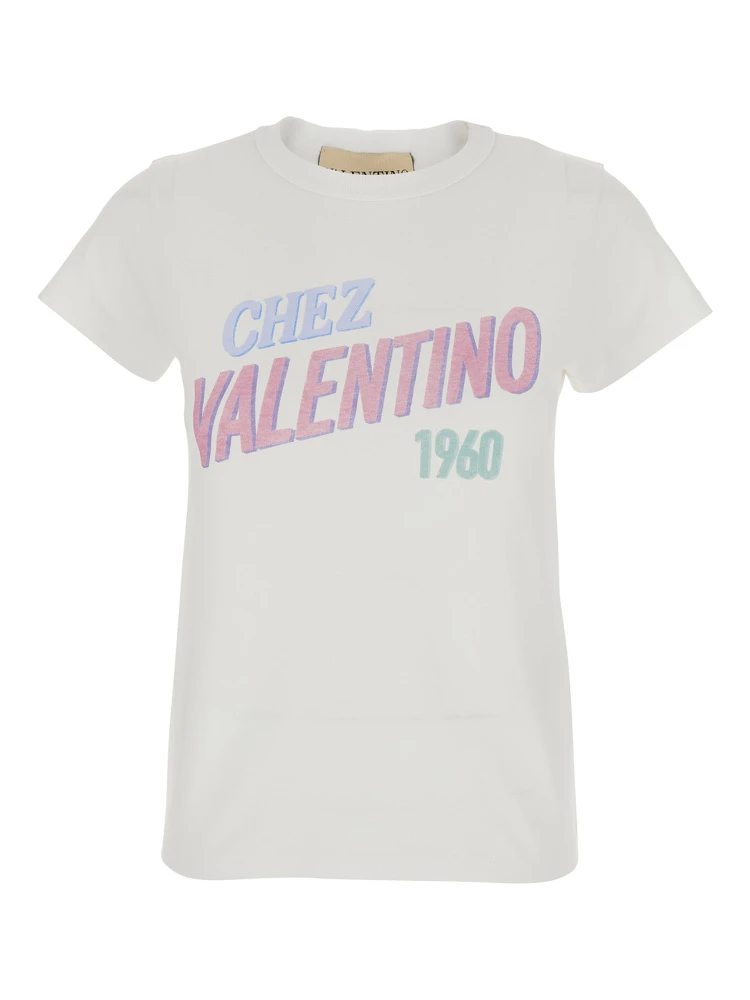 White Crew Neck T-Shirt with Maxi Logo Lettering on the Front in Cotton for Women
