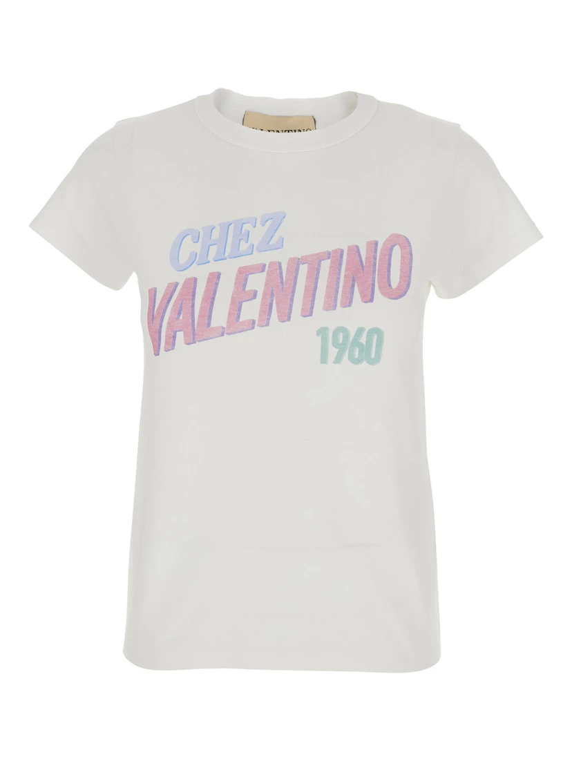 White Crew Neck T-Shirt with Maxi Logo Lettering on the Front in Cotton for Women