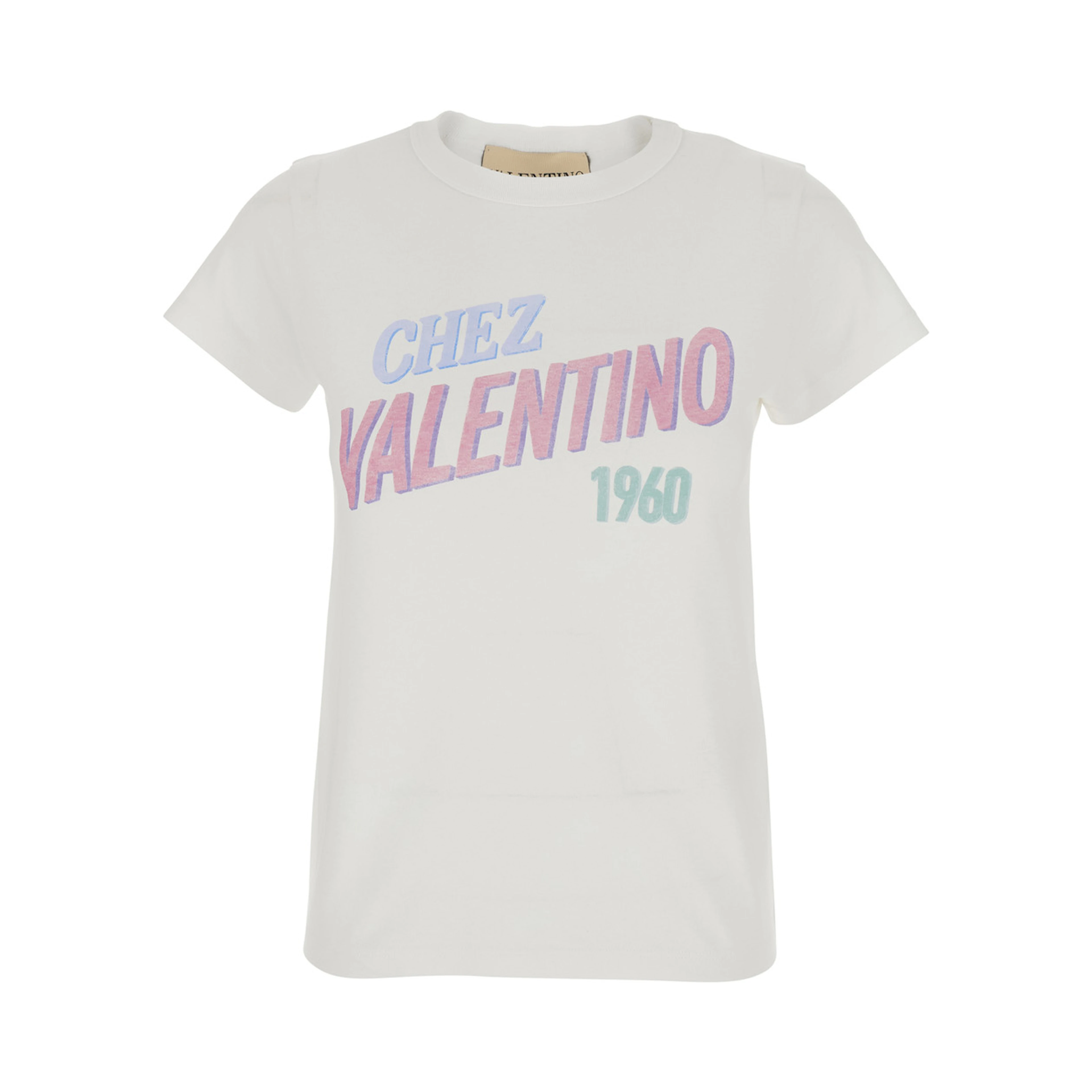 White Crew Neck T-Shirt with Maxi Logo Lettering on the Front in Cotton for Women