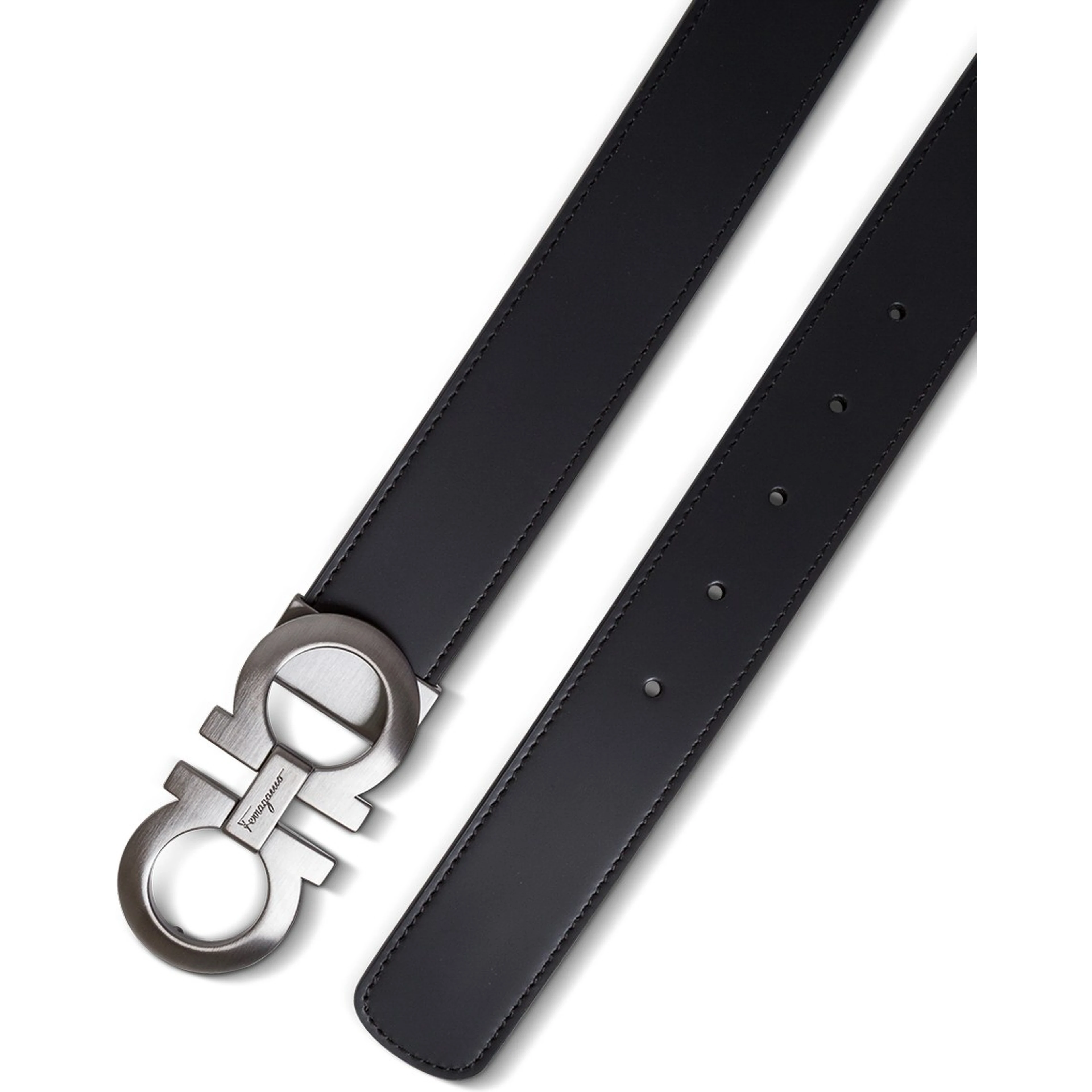 Bicolor Leather Belt with Gancini Buckle on the Front in Black and Brown for Men