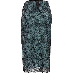 Camilla Black Skirt with side zip closure and all-over lace embroidery in tech fabric for women