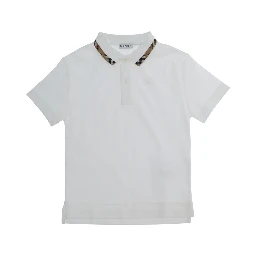 White Polo Shirt with Check Motif on the Collar in Cotton for Boy
