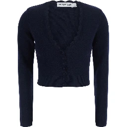 Cardigan in knit with synthetic fur and long sleeves in blue for women