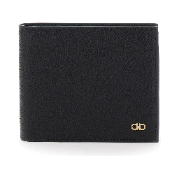 Bi-Fold Wallet Micro Gancini with Grained Leather Logo Black Men