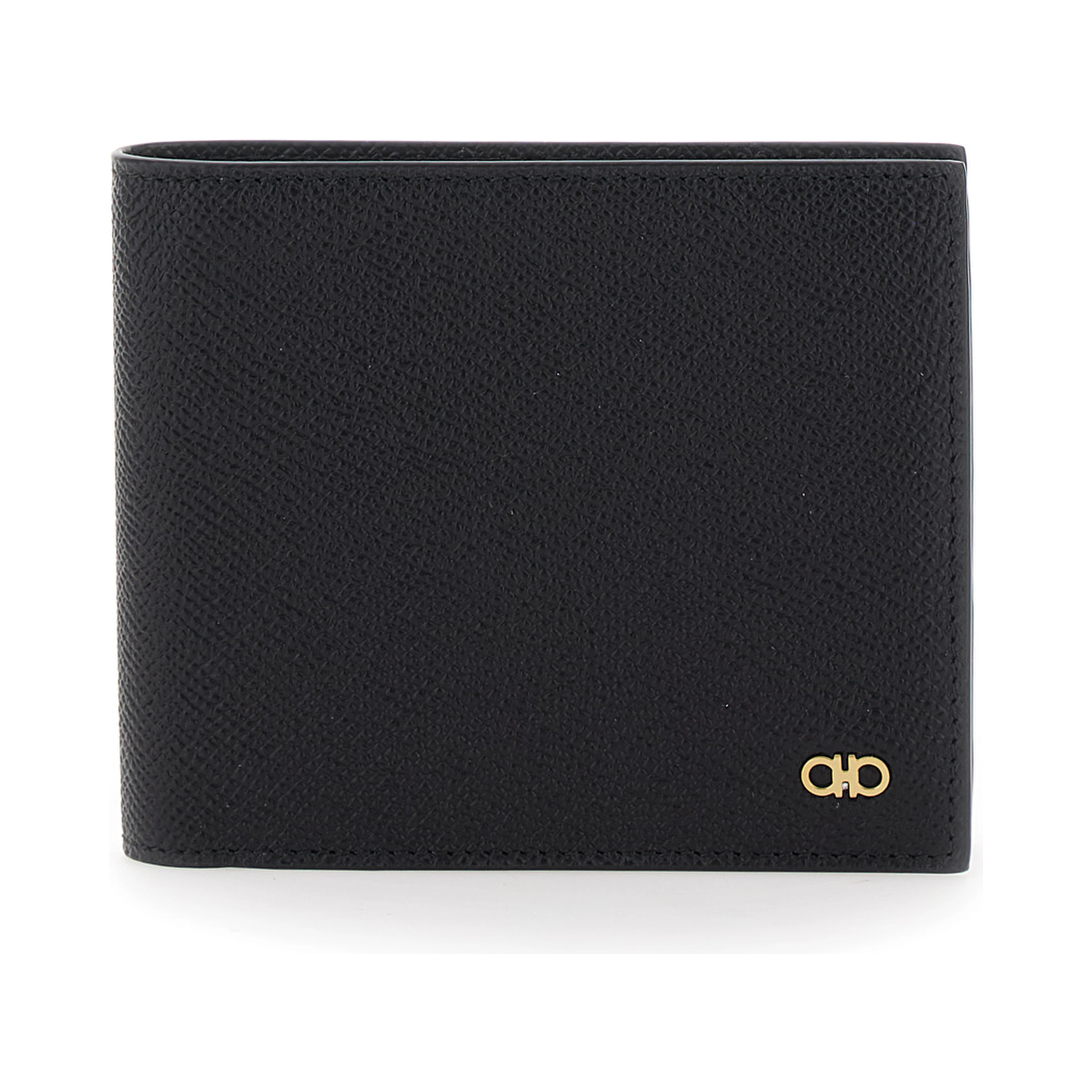 Bi-Fold Wallet Micro Gancini with Grained Leather Logo Black Men