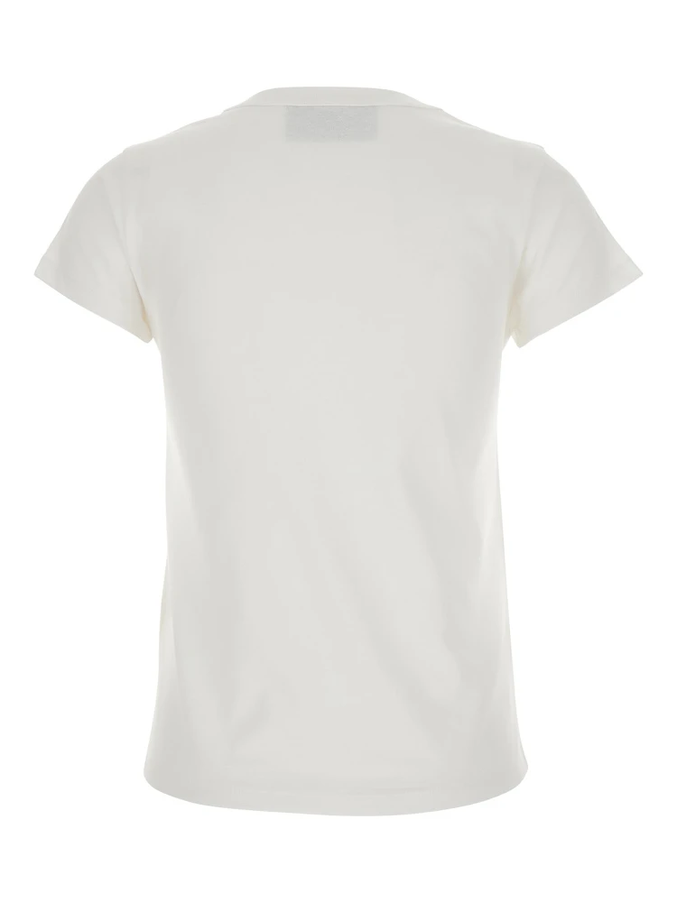 White Crew Neck T-Shirt with Maxi Logo Lettering on the Front in Cotton for Women alternative