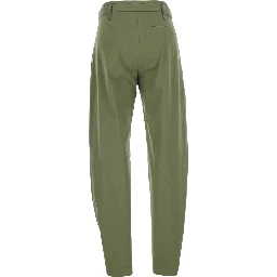 Ryana Green Pants with Front Belt and Buttoned Hems in Stretch Cotton for Women