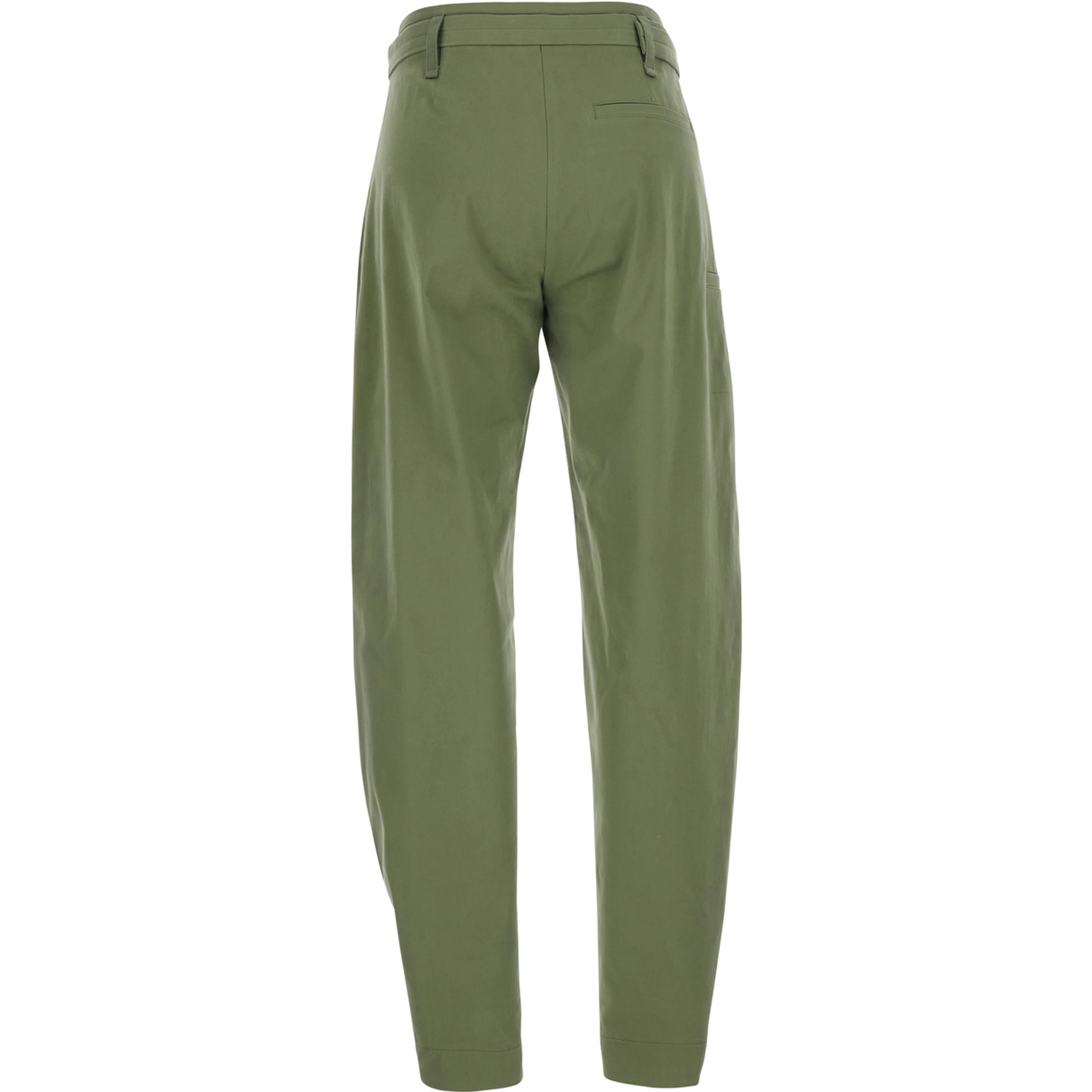 Ryana Green Pants with Front Belt and Buttoned Hems in Stretch Cotton for Women