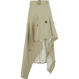 Heather Beige skirt with Asymmetrical Design and Lining with Check Motif in Cotton for Women
