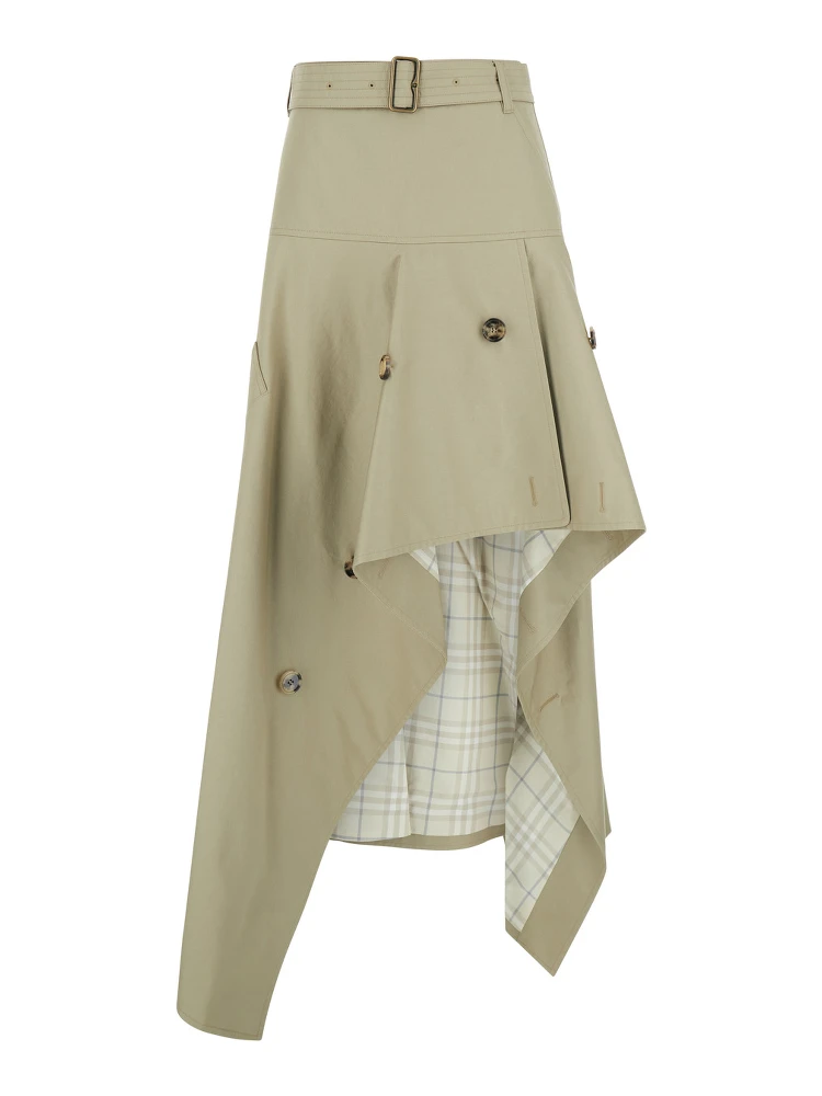 Heather Beige skirt with Asymmetrical Design and Lining with Check Motif in Cotton for Women
