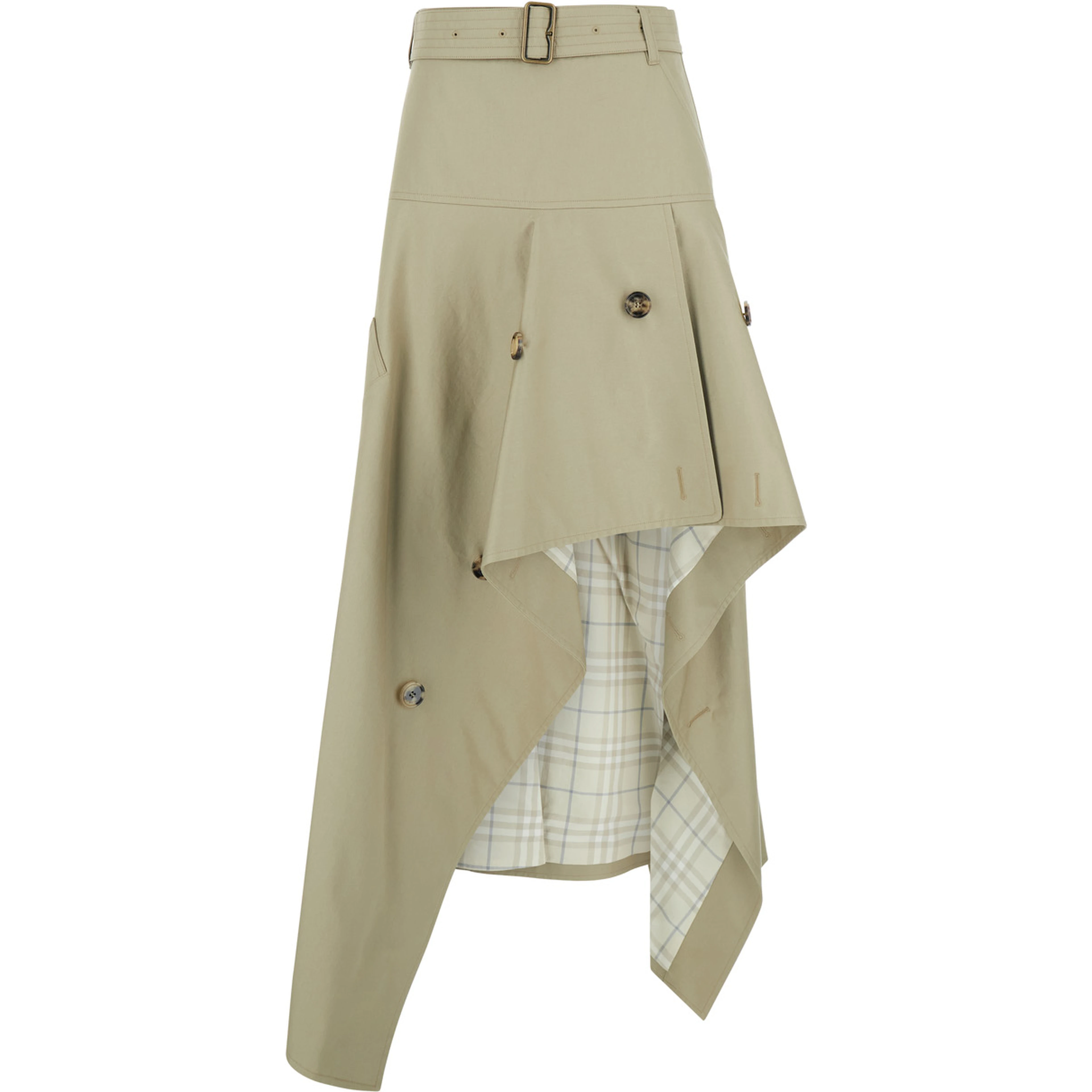Heather Beige skirt with Asymmetrical Design and Lining with Check Motif in Cotton for Women