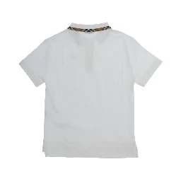 White Polo Shirt with Check Motif on the Collar in Cotton for Boy