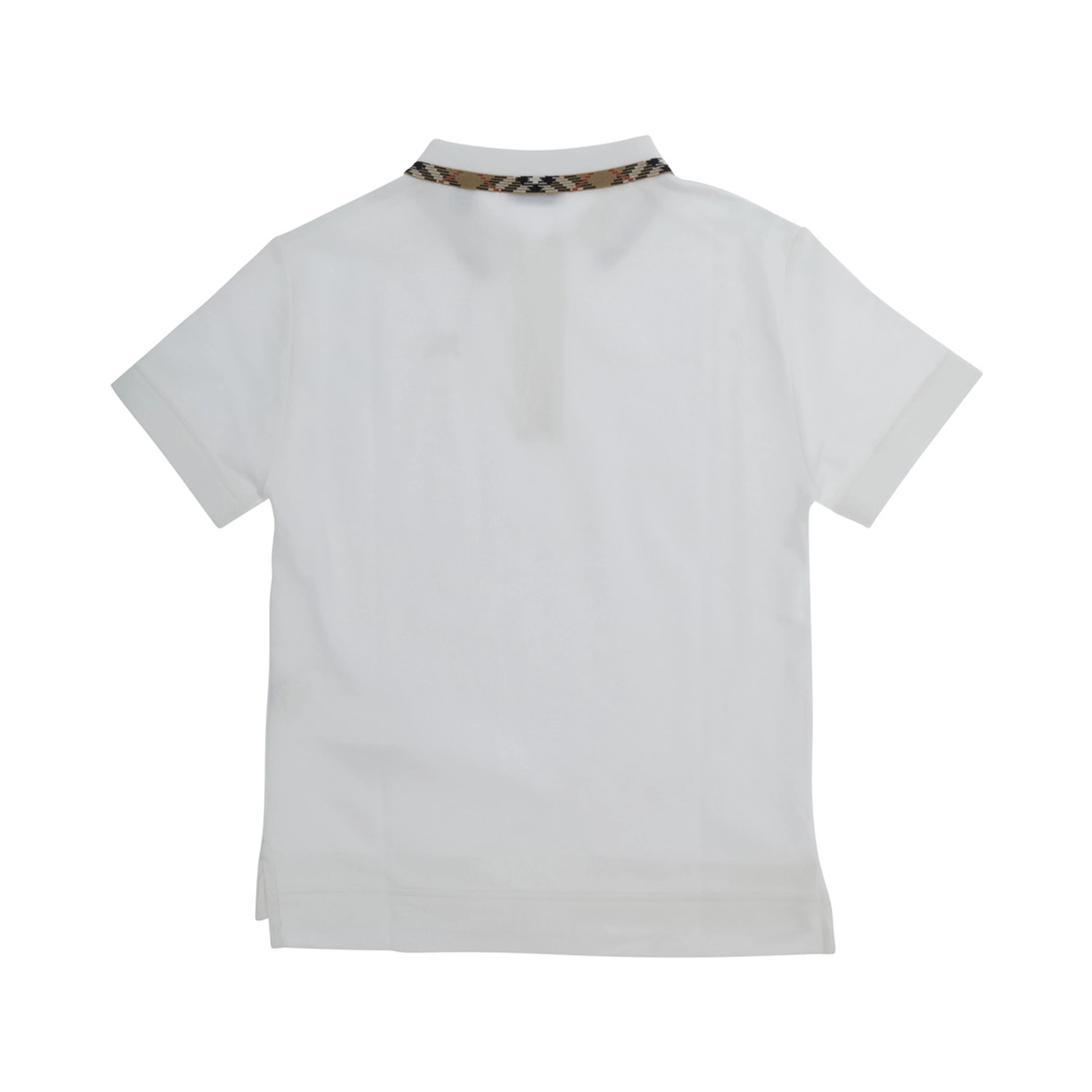 White Polo Shirt with Check Motif on the Collar in Cotton for Boy