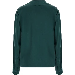 Green Shirt with wide collar and V-neck in silk for women