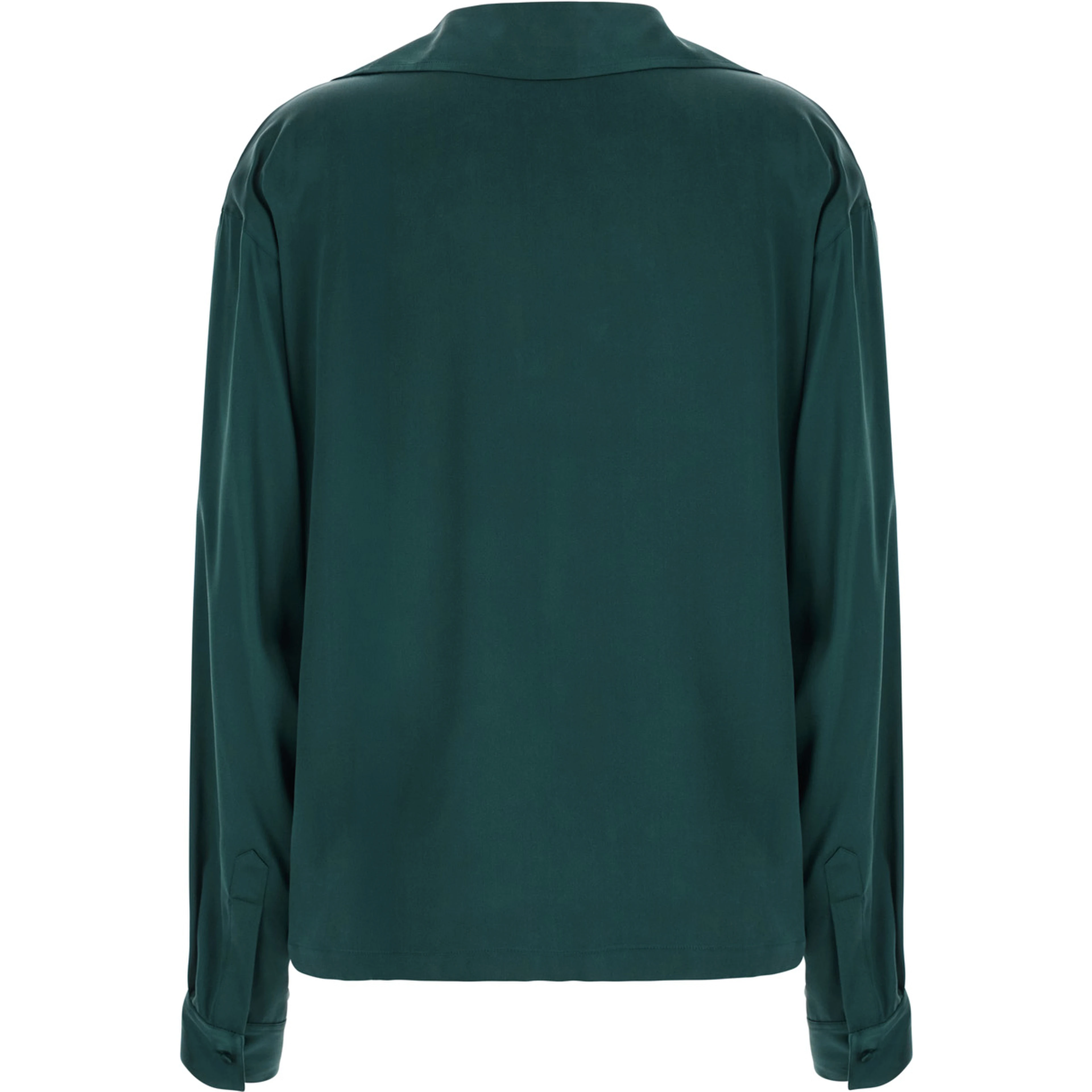 Green Shirt with wide collar and V-neck in silk for women