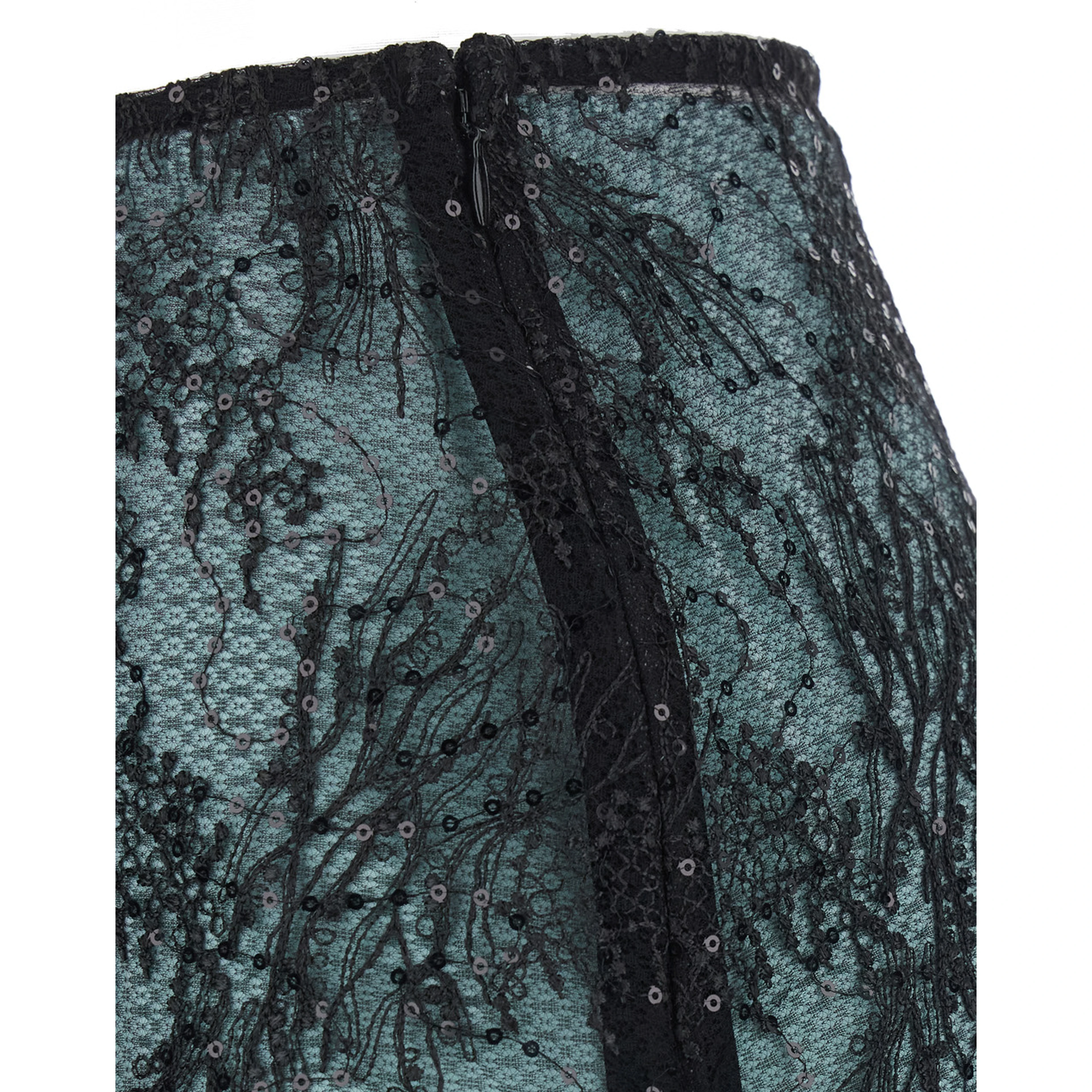 Camilla Black Skirt with side zip closure and all-over lace embroidery in tech fabric for women