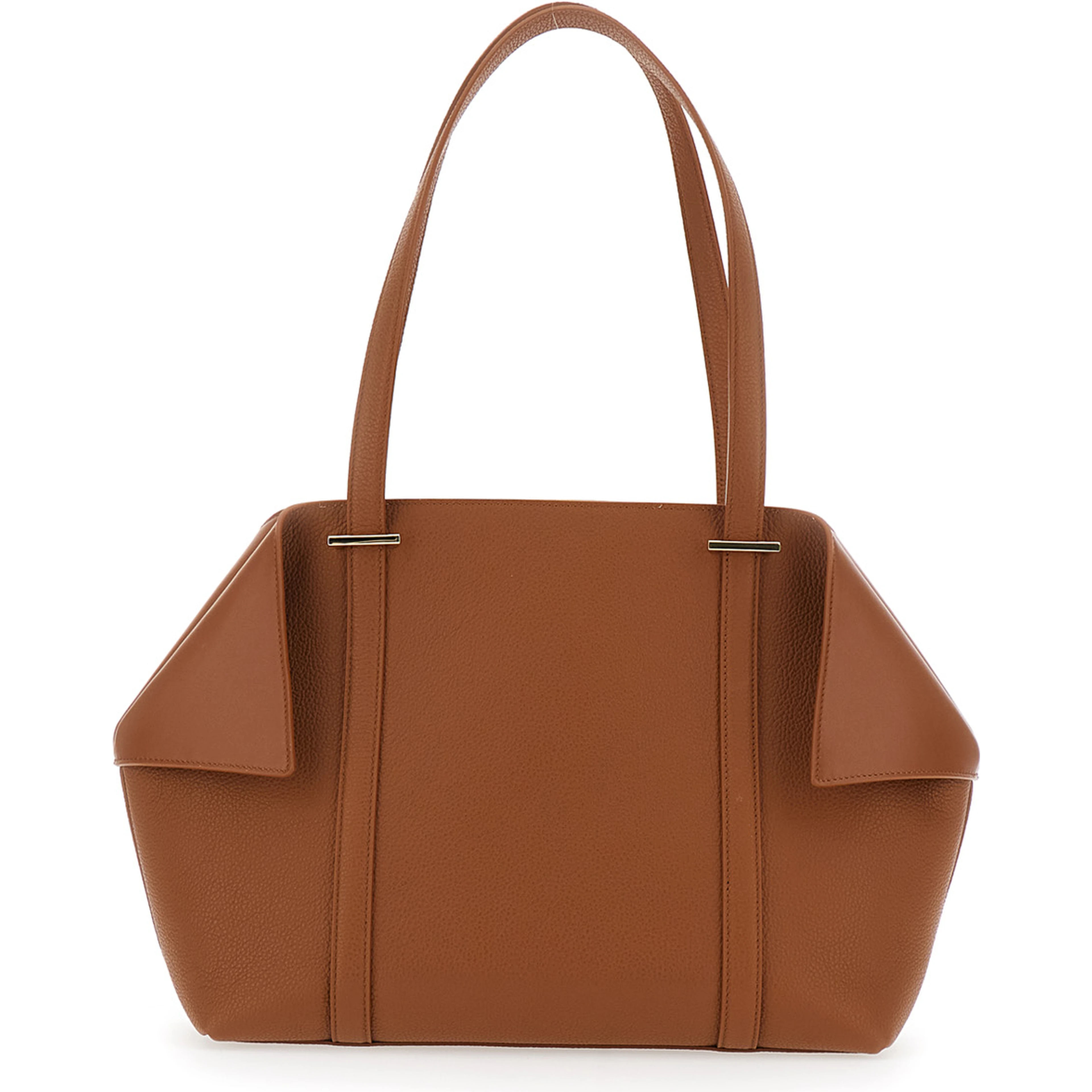 Tote bag with Folded Sides and logo lettering on the Front in Brown Leather for Women