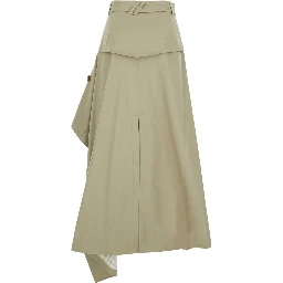 Heather Beige skirt with Asymmetrical Design and Lining with Check Motif in Cotton for Women