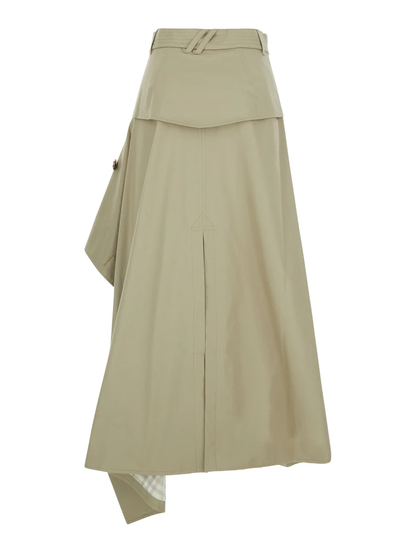 Heather Beige skirt with Asymmetrical Design and Lining with Check Motif in Cotton for Women