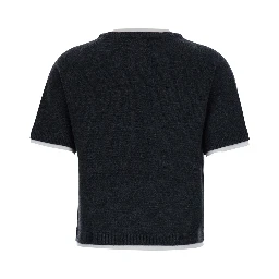 Aida Gray short sweater with contrasting round neck in wool and cashmere for women