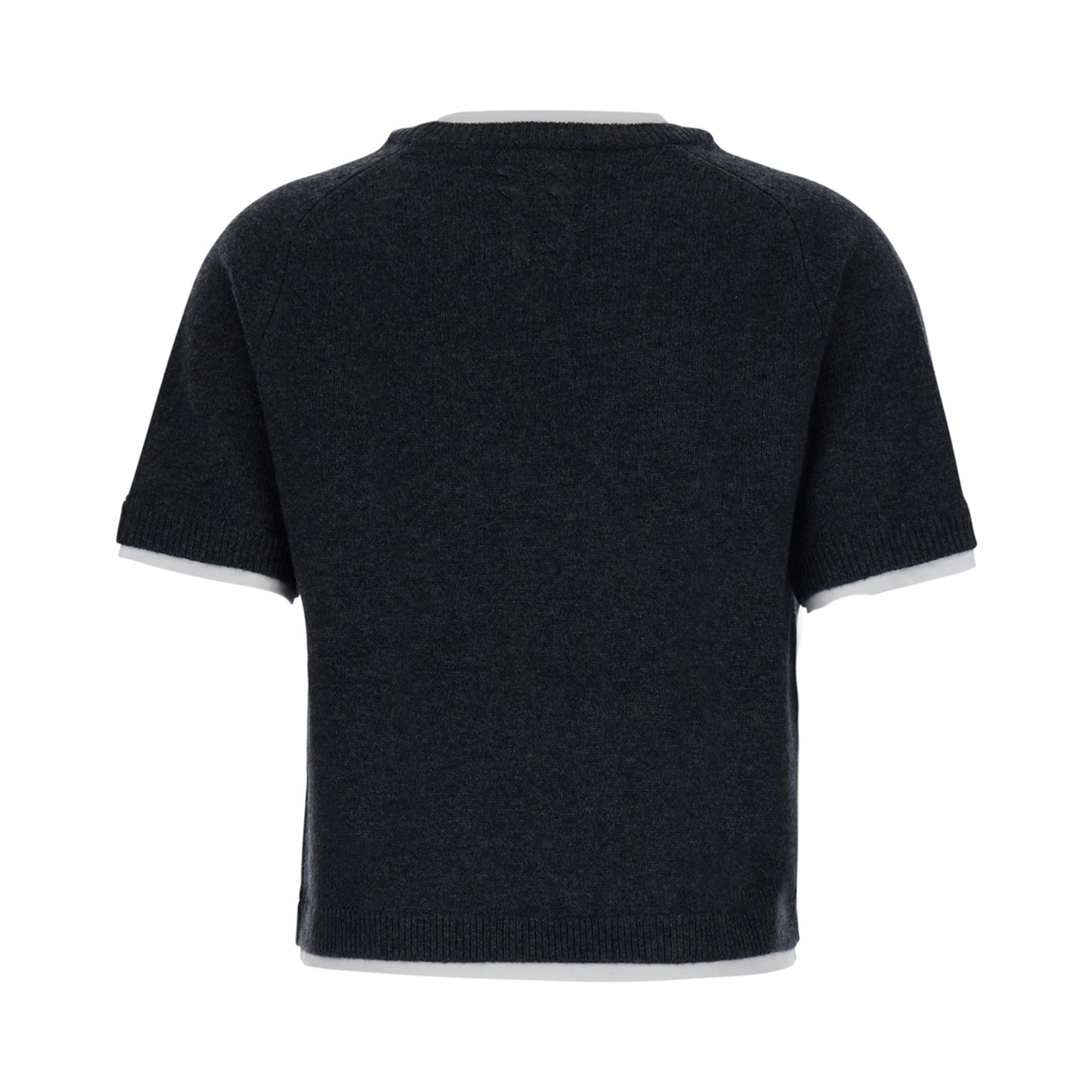 Aida Gray short sweater with contrasting round neck in wool and cashmere for women