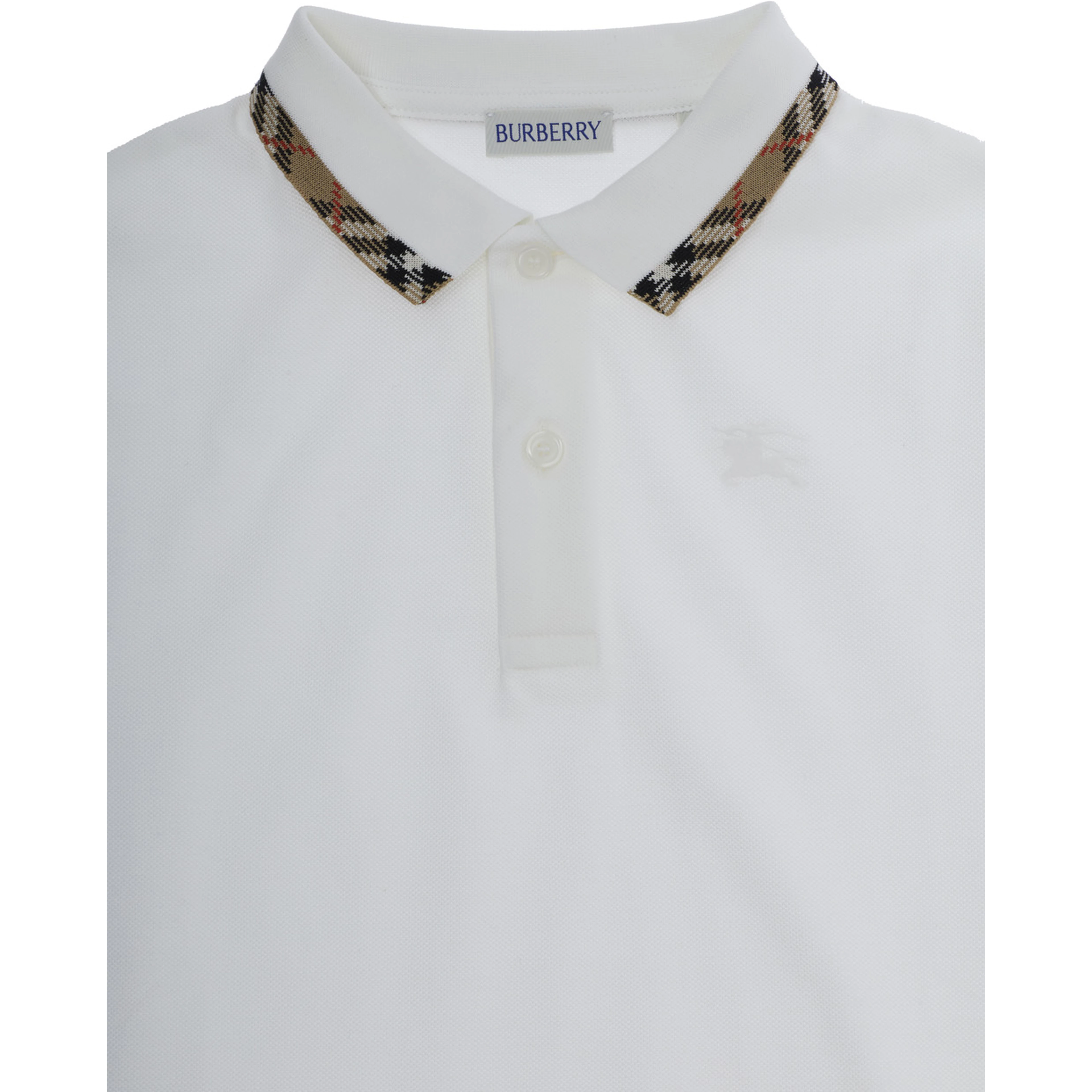 White Polo Shirt with Check Motif on the Collar in Cotton for Boy