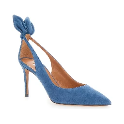 Blue Pointed Toe Pump with Bow Detail in Suede for Women