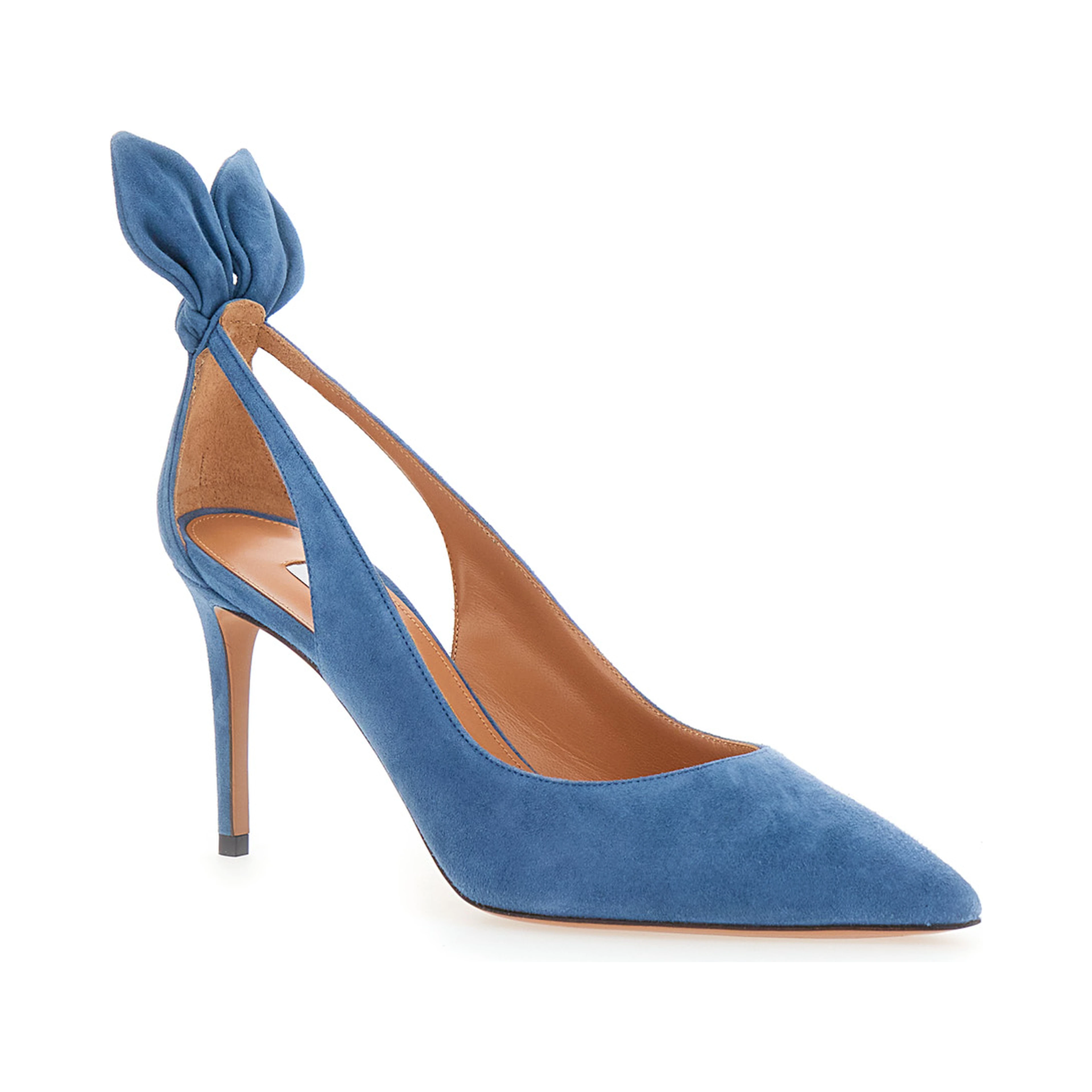 Blue Pointed Toe Pump with Bow Detail in Suede for Women